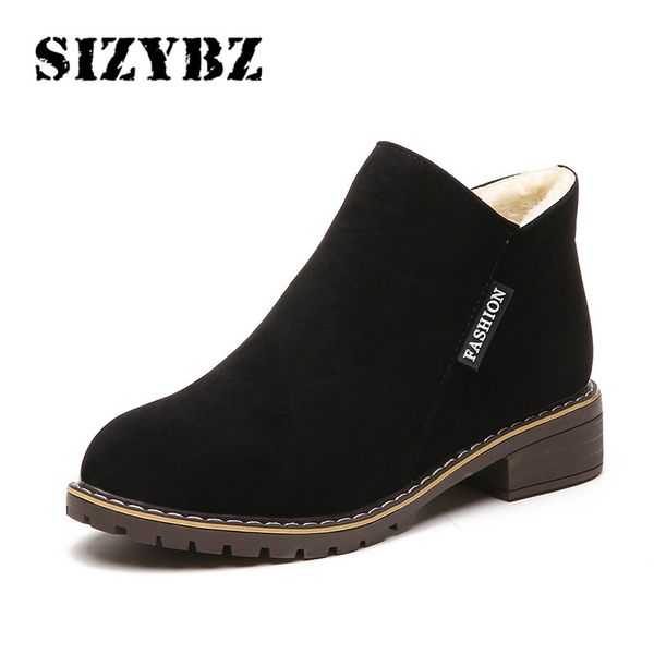 

women boots42 size new women party boots autumn winter boots flock classic zipper snow ankle boots winter suede warm fur plush women shoes, Black
