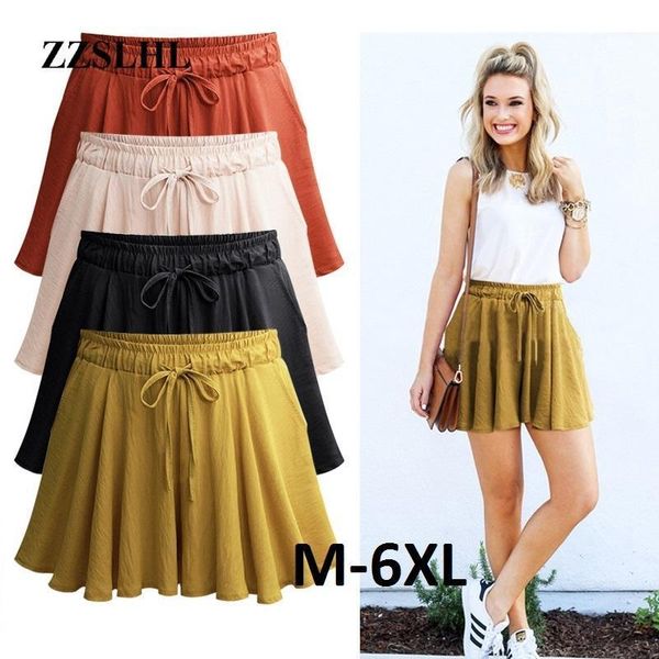 

women shorts summer chiffon casual shorts female wide leg elastic high waist wide leg large size jupe femme plus size20071, White;black
