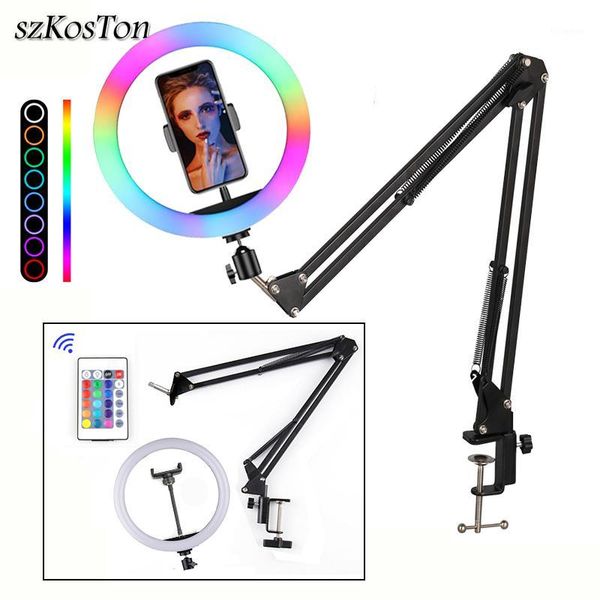 

10inch rgb led ring light with long arm holder stand selfie colorful pgraphy lighting for studio vlogging youtube video live1