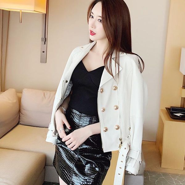 

of 2020 stars with import sheepskin leather leather coat female locomotive served in europe and the joker short jacket, Black