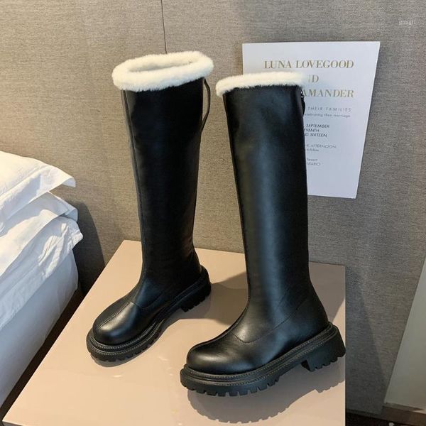 

boots 2021 winter women thick sole long thin leg high heel internal height increase tube knight1, Black