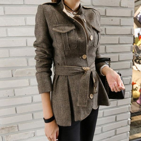 

2020 new korean fashion autumn winter women woollen overcoat elegant single breasted thick tweed slim back zippers jacket coat1, Black;brown