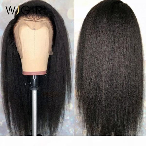 

wigirl kinky straight lace front human hair wigs brazilian remy 360 lace frontal wig yaki human hair wigs for black women, Black;brown