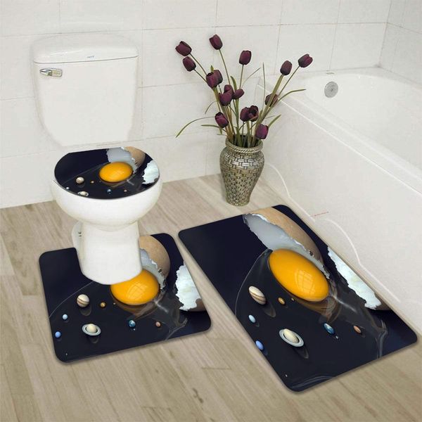 

3 pieces of egg bathroom set food series non-slip absorbent floor mat toilet cover carpet mat 3d printed bathroom mat
