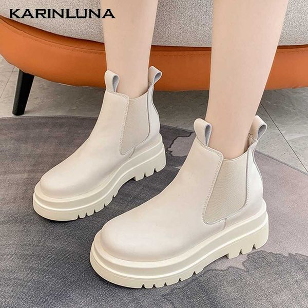 

boots karin brand fashion women shoes splite leather slip-on ankle female round toe platform autumn, Black