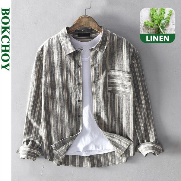 

striped linen shirts for man cotton made breathable comfortable loose long sleeve 2021 autumn winter new gml04-082, White;black
