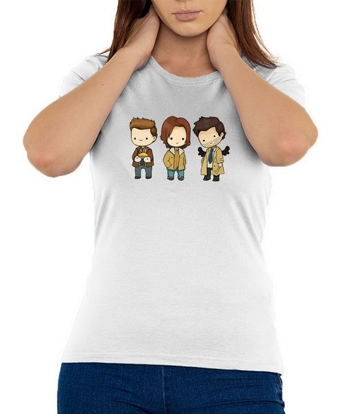 

supernatural chibi artwork printed women's t-shirt breathable tee shirt sport hooded sweatshirt hoodie
