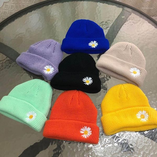 

kids daisies flowers knitted cap children wool beanie hat baby winter hats caps1, Yellow