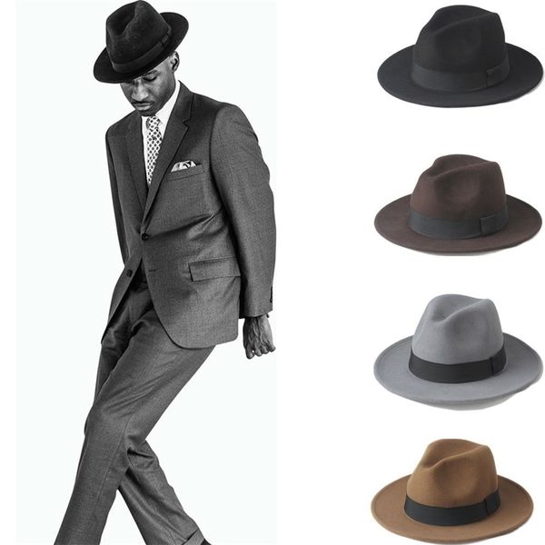 2Big tamanho 56-58, tamanho 59-61cm homens de lã 100% sentiu trilby fedora chapéu para cavalheiro largo breim top cloche panamá sombrero tampa y200110