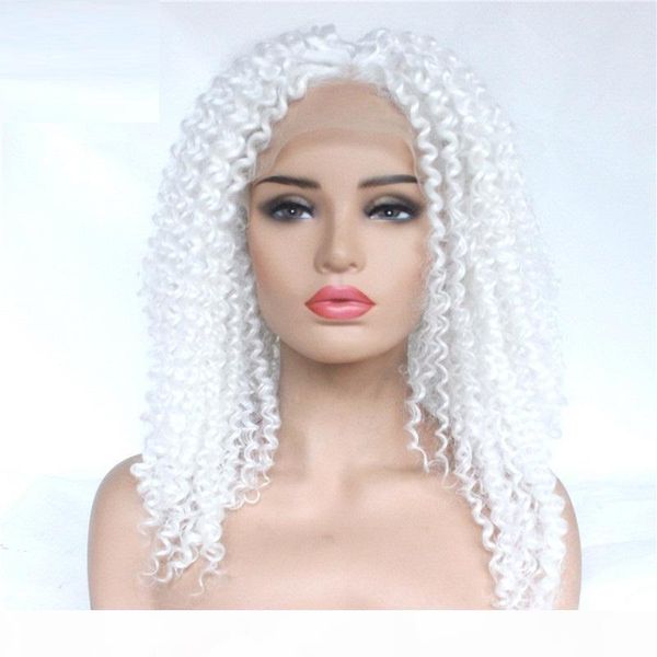 

white color synthetic lace frontal wig simulation human hair lace front wigs 14~26 inches perruques 1808201001, Black;brown