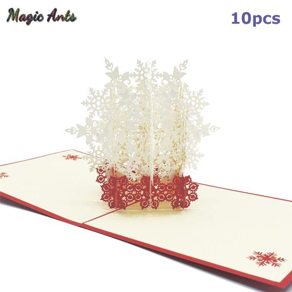 

10 pack с рождеством карты snowflake pop up карты с конвертом наклейки laser cut новый год поздравительные открытки подарки карты ручной раб
