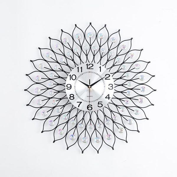 

wall clocks european large clock modern design living room decoration crystal diamond & metal watch home decor silver 60cm1