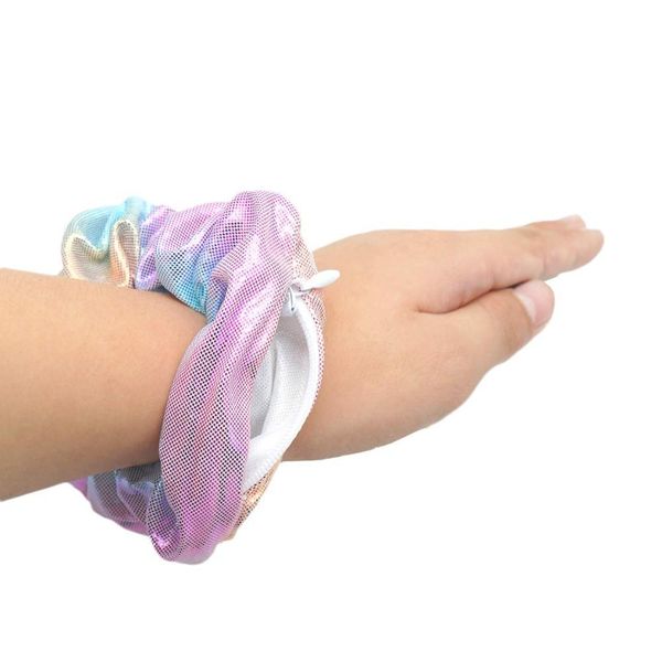 

9 colors shiny metallic rainbow scrunchies pocket hair scrunchies hidden pocket elastic hair bands zipper scrunchy hair ties rop qylzsm, Slivery;white