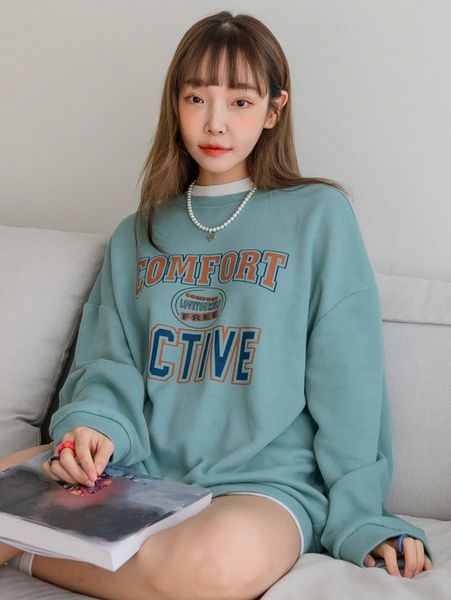 

dazy letter graphic drop shoulder pullover without tee 63y3#, White;black