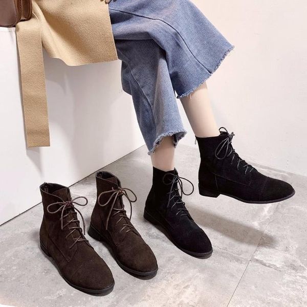 

boots women ankle female shoes lace up british style fashion walking l14-021, Black