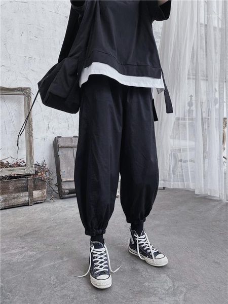 

2020ss japan style women and men harem pants ankle length solid gothic streetwear dark trousers hip hop female bloomers pants1, Black;white