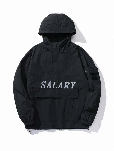 

men letter graphic hooded windbreaker jacket v4ji#, Black;brown