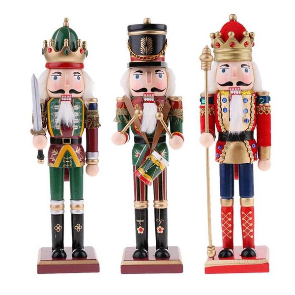 3 pçs / lote 30 cm de madeira nutcracker figurine enfeites de natal decoração bonecos coloridos mão pintado design vintage mesa decoração 220115