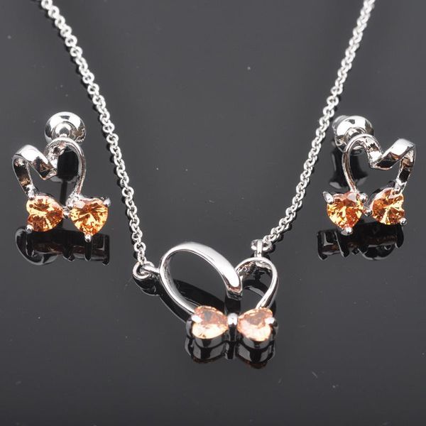 

lovely brown cubic zirconia bridal jewelry sets for women wedding jewelry crystay pendant necklace and earrings set js0187, Silver