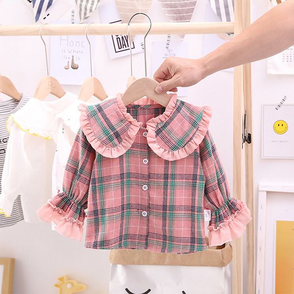 

1-5t girls pink blouse shirt spring autumn baby girls plaid children bottoming shirt long-sleeve kids girls shirt clothing lj200812, White;black