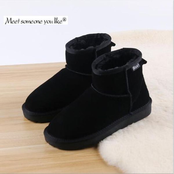 

35-41 suede leather snow boots women plus velvet short boots non-slip all-match winter cotton a pedal ladies cotton shoes, Black