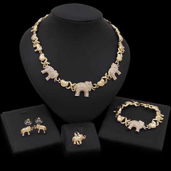 

yulaili jewelry sets for women crystal elephant design xo necklace earrings bracelet ring wedding jewellery gifts, Black