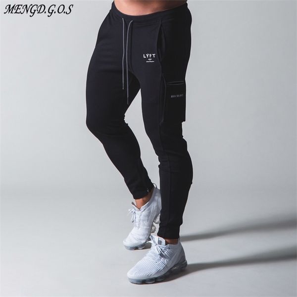 

streetwear clothing jogging running gym men's cotton sports slim pants 201128, Black