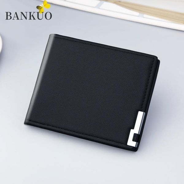 

bankuo men's wallet pu leather frosted purses short fashion soft retro business sewing thread luxury designer wallets c77, Red;black