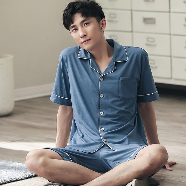 

men pajama set solid blue lounge sleepwear for gentleman pyjamas home clothes 2pcs pejama short sleeve leisure wear pijamas sets1, Black;brown