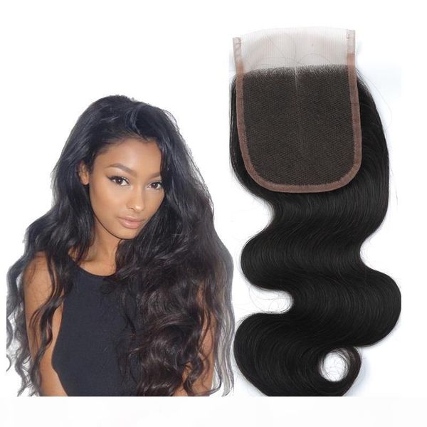 

lace 4x4 lace closure brazilian body wave 100% handmade unprocessed virgin human hair closure natural black middle three part, Black;brown