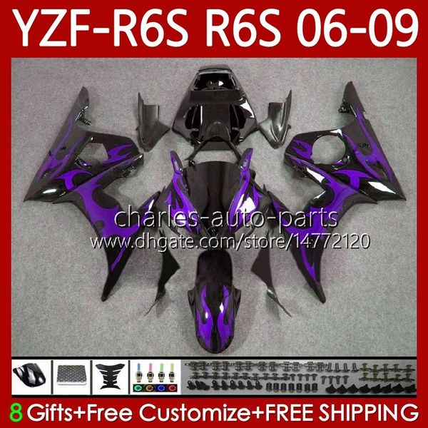 Мото-обтекалки для Yamaha YZF-R6S YZF R6 S 600 CC YZF600 2006-2009 Body 96NO.189 YZFR6s 2007 2008 2008 2009 YZF-600 Purple Flame 600CC YZF R6S 06 07 08 09 OEM Code
