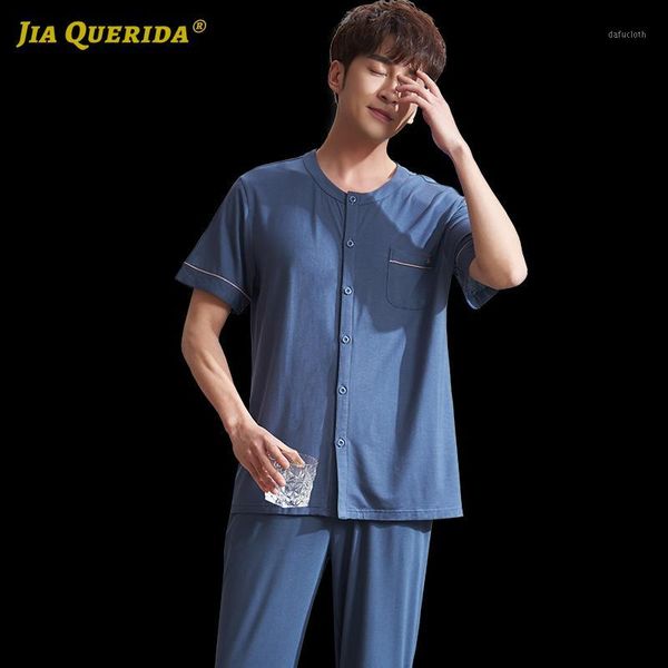 

soft solid fashion style casual style homesuit homeclothes sleepwear man clothes blue modal short sleeve long pants pajamas set1, Black;brown