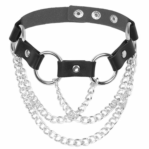 

chokers colemje fashion gothic punk style necklace with metal chain flexible button bright colors pu leather choker collar party club, Golden;silver