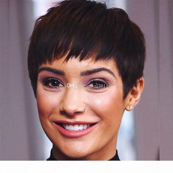 

pixie human hair wigs short cut wigs natural black short human hair wigs for black women, Black;brown