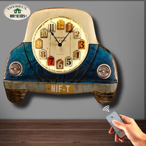 

wall clocks american style shabby chic small metal decoration car design vintage clock led light home gift