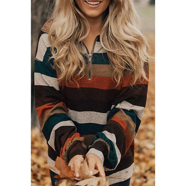 

pullover autumn new zipper loose stripe long sleeve women's sweater zx002, Black
