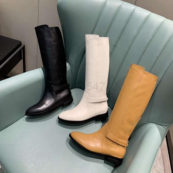 

knight boots for women knee-high boots genuine leather buckle flat classic design women zapatos para mujer 2020 new hot, Black