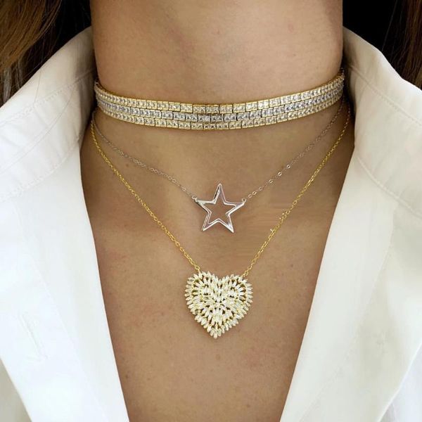 

2020 sparking bling iced out heart pendant necklace for valentine's day gift for lover necklaces, Silver