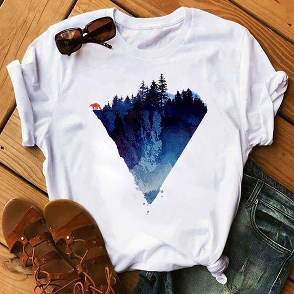

aesthetics mountain tshirt new fashion women tshirt female harajuku t shirt woman short sleeve tee summer casual t-shirt, White