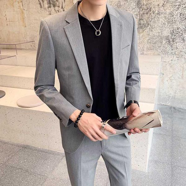 

men's suit 2020 fall casual suit set solid color korean english style men's slim fit korean youth small two-piece set1, White;black