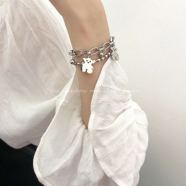 

titanium steel does not drop color hip-hop cub bracelet female ins niche design simple personality cold wind hand ornaments, Golden;silver