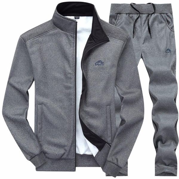 

autumn tracksuit men sportswear fashion mens set two pieces zipper warm sweatshirt jacket+sweatpants sets fitness men clothing, Gray
