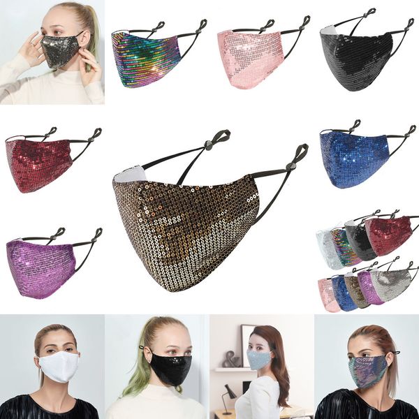 

sequins bling 3d designer face washable reusable mask pm2.5 care shield sun gold elbow shiny cover masks 2 nuxyq