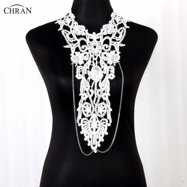 

chran steampunk bold lace black bib detachable collar necklace beach chain shoulder necklace body tattoo jewelry crbj703, Silver