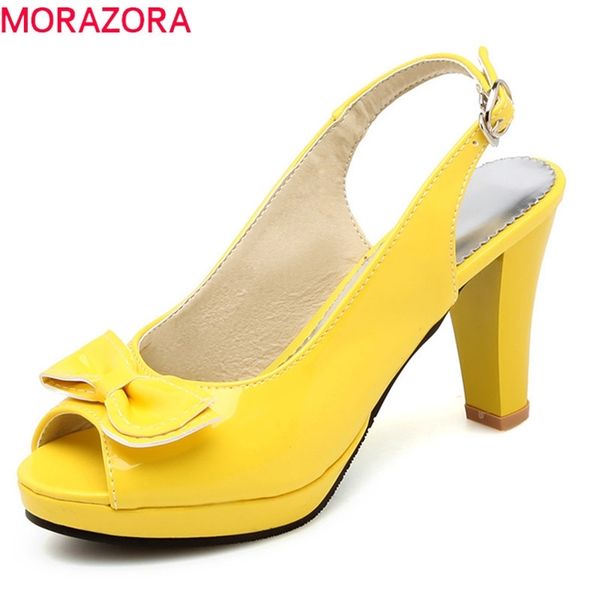 

morazora women sandals sweet peep toe party wedding shoes simple buckle summer shoes platform high heels shoes y200405, Black