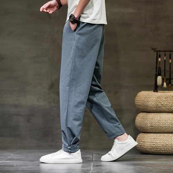 

men's pants men harem 2021 spring autumn fashion man casual loose hip hop streetwear cotton linen male trousers 5xl, Black