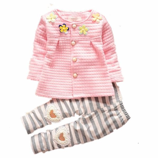 

spring autumn baby grils clothes children cotton flower jacket stripe pants 2pcs/sets fashion newborn clothing toddler tracksuit t200706, White