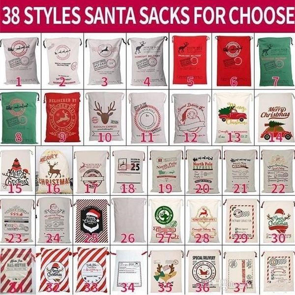 

dhl ship christmas santa sacks 38 styels canvas cotton bags large organic heavy drawstring gift festival party decoration