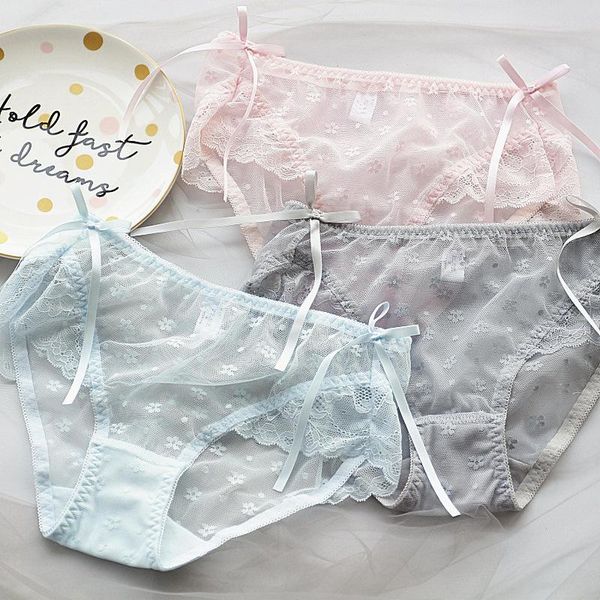 

women's panties sweet lace girl panties micro-transparent briefs ladies mid waist cotton lingerie women's underpants, Black;pink