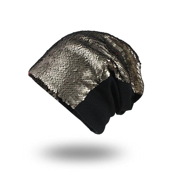 

flb] female beanie bonnet autumn winter caps hip-hop cap deformed sequins hats for women beanies balaclava womens skullies f163 wmtbvo, Black;white